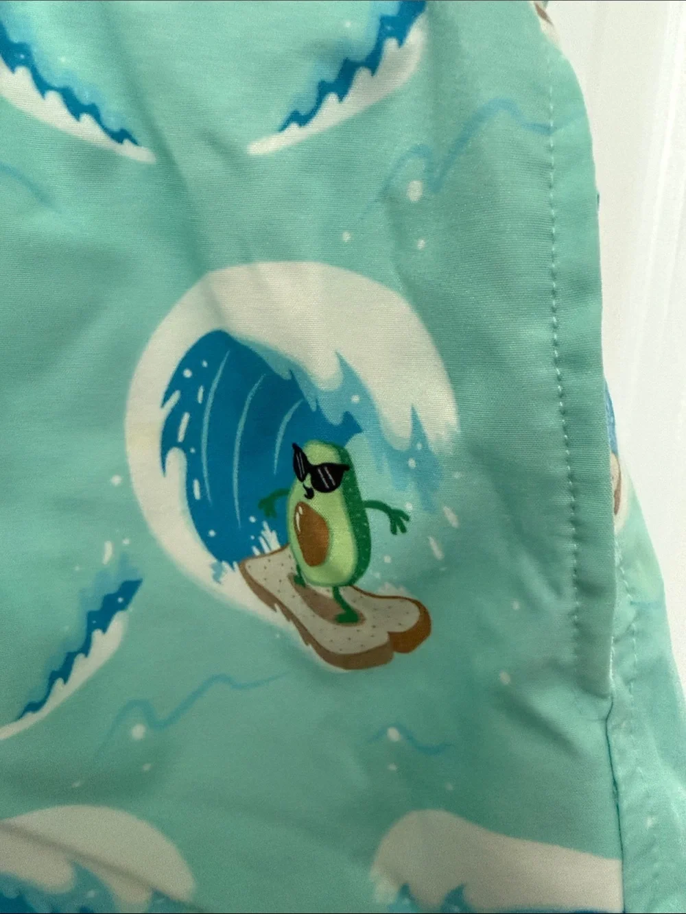 Brooklyn Cloth Mint Green Boys Swim Trunks with Blue Wave & Green Frog Print